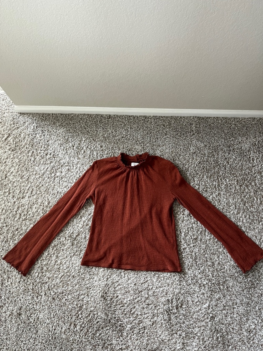 Madewell Rust Long Sleeve Ruffle-Neck Top